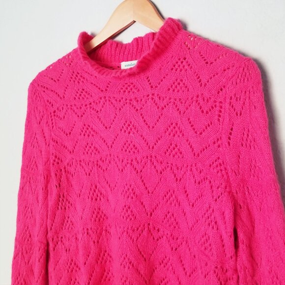 Sundance Bertina Sweater Ruffle Neck Pointelle Knit Fuchsia Pink S $118 Romantic - Picture 16 of 16